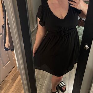 Maurices Smocked-Waist Black V-Neck Mini Dress